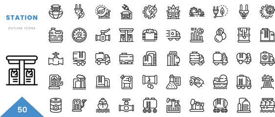 Obraz na płótnie Canvas station outline icon collection. Minimal linear icon pack. Vector illustration