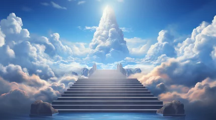 Foto op Canvas Stairway Through Clouds Leading To Heavenly Light.rendering 3D © Nataliia