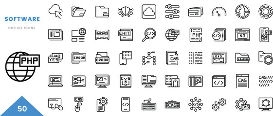 Obraz na płótnie Canvas software outline icon collection. Minimal linear icon pack. Vector illustration