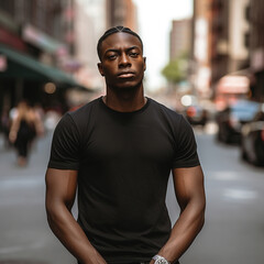 Fototapeta premium Male Model in Black T-Shirt, Classic Style 