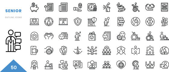 senior outline icon collection. Minimal linear icon pack. Vector illustration