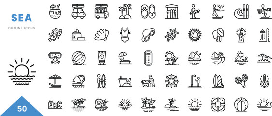 sea outline icon collection. Minimal linear icon pack. Vector illustration