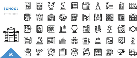 school outline icon collection. Minimal linear icon pack. Vector illustration