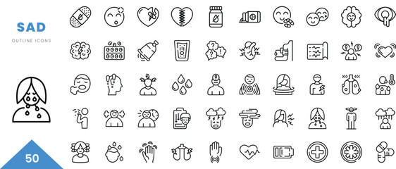 sad outline icon collection. Minimal linear icon pack. Vector illustration