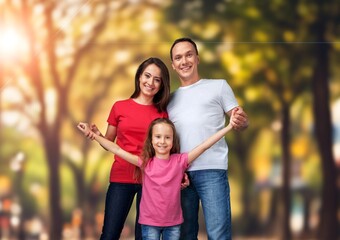 Fototapeta premium Happy young parents with children outdoor, AI generated image