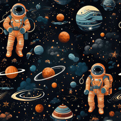 Astronauts in space cartoon repeat pattern	