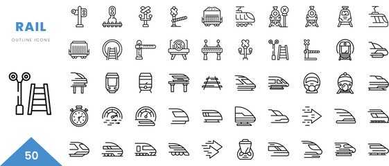 rail outline icon collection. Minimal linear icon pack. Vector illustration - obrazy, fototapety, plakaty