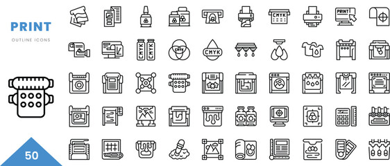 print outline icon collection. Minimal linear icon pack. Vector illustration