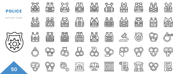 police outline icon collection. Minimal linear icon pack. Vector illustration