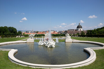 Fountains on the grounds of the Belvedere Garden in Vienna