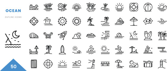 ocean outline icon collection. Minimal linear icon pack. Vector illustration