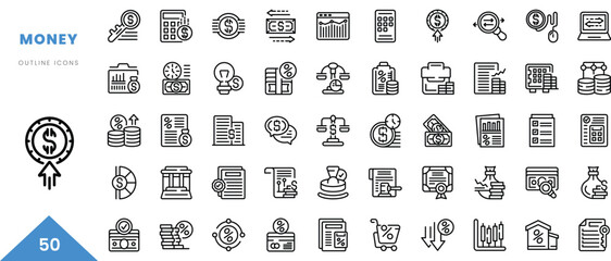 money outline icon collection. Minimal linear icon pack. Vector illustration