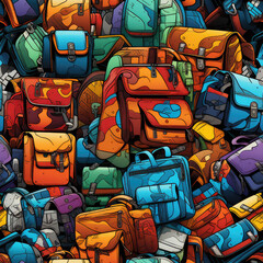 Bags backpacks and purses cartoon repeat pattern