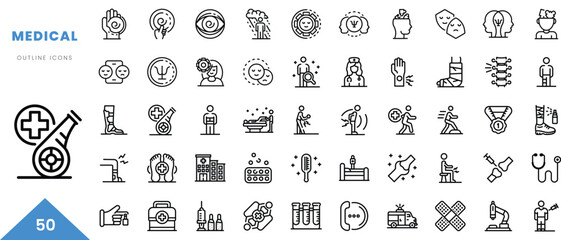 medical outline icon collection. Minimal linear icon pack. Vector illustration
