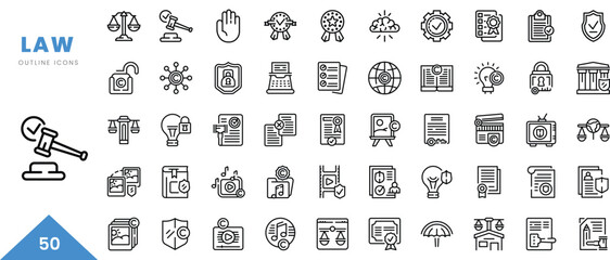law outline icon collection. Minimal linear icon pack. Vector illustration
