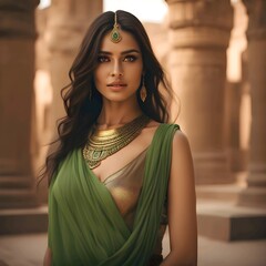 A Egypt young female wear Sari Splendor Dress in history background ai generates