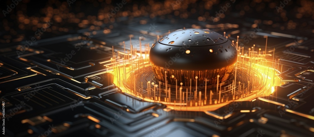 Poster ai and ml concept tech background illustration with copyspace for text