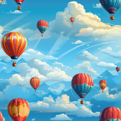 Naklejka premium Hot air balloon cartoon repeat pattern