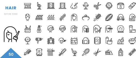 hair outline icon collection. Minimal linear icon pack. Vector illustration - obrazy, fototapety, plakaty