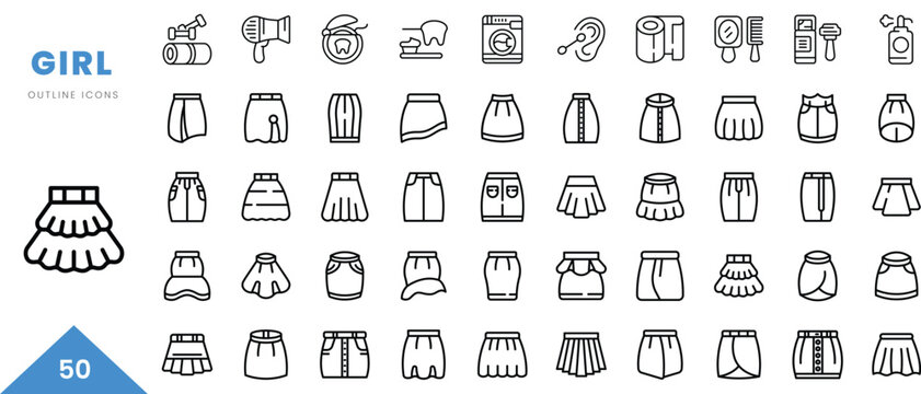 girl outline icon collection. Minimal linear icon pack. Vector illustration