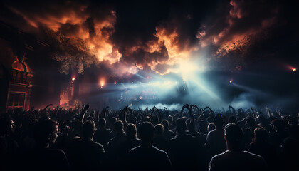 Crowds at a music event or a tech event stage starting, - obrazy, fototapety, plakaty