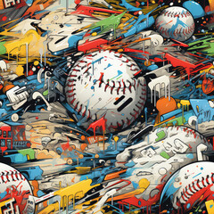 Baseball cartoon repeat pattern sport colorful art