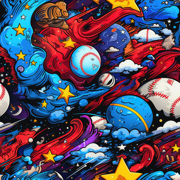 Baseball cartoon repeat pattern sport colorful art