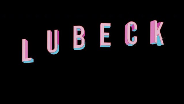 Bright letters jump merrily in the inscription LUBECK city. Retro. Alpha channel black. Looped from frame 120 to 240, Alpha BW at the end