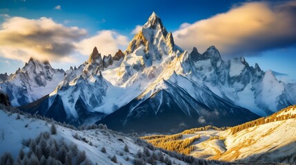 Panoramic view of the Caucasus mountains in the morning, Russia
