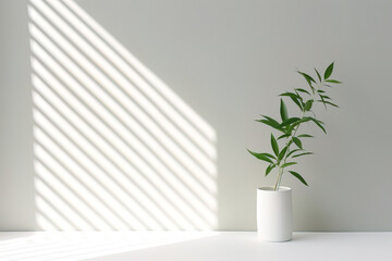 A white background with a green stem on it, in the style of light and shadow, windows vista, Japanese aspiration, wallpaper, suspended/hanging, light gray, minimalist image