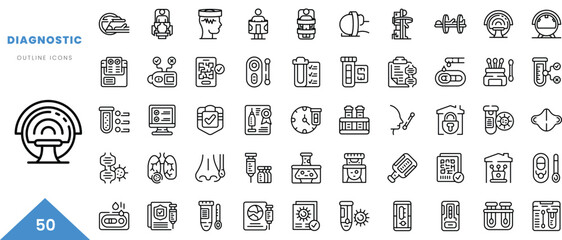 diagnostic outline icon collection. Minimal linear icon pack. Vector illustration