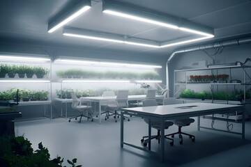 Future smart farm indoor, white room, technology, Factory greenhouse indoor smart farm