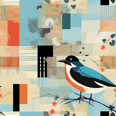 Fototapeta premium Birds cool funky retro animal cartoon repeat pattern 8 bit
