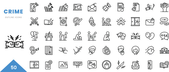 crime outline icon collection. Minimal linear icon pack. Vector illustration