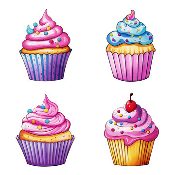  Set of cupcakes watercolor paint