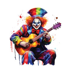 Fototapeta premium Clown playing guitar watercolor paint art