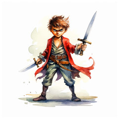 Cute little pirate boy watercolor paint 