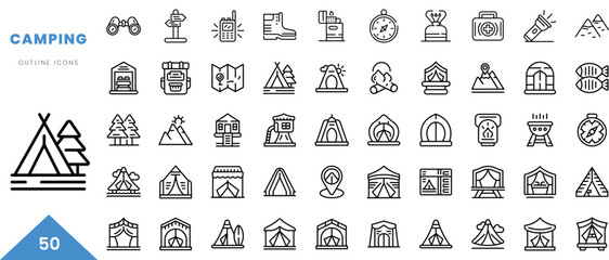 camping outline icon collection. Minimal linear icon pack. Vector illustration