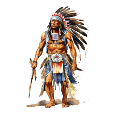 Obraz premium Native American man watercolor paint 