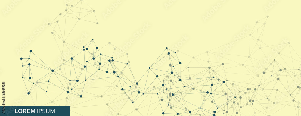 Poster Block chain design. Global network technology concept. Network nodes plexus background. Future perspective backdrop. Connect circle and line elements. Global data vector illustration