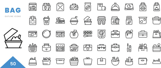 bag outline icon collection. Minimal linear icon pack. Vector illustration
