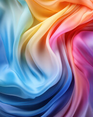 Background of flowing shiny colorful satin or silk, fashionable bright background of smooth silky fabric