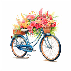 Fototapeta na wymiar Bicycle with flowers watercolor paint 