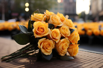 Obraz premium Bouquet of yellow rose at street market.