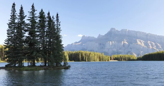 Beautiful view of Two Jake Lake in Banff National Park in Canada