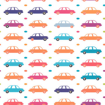 Cars cute childish cartoon repeat pattern vehicles