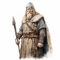 Male viking watercolor clip art isolated on a white background (generative ai)