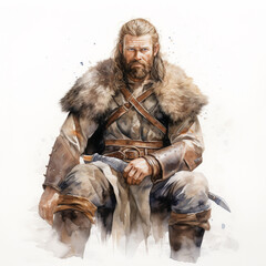 Male viking watercolor clip art isolated on a white background (generative ai)
