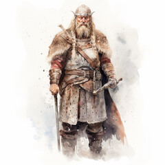 Male viking watercolor clip art isolated on a white background (generative ai)