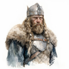 Male viking watercolor clip art isolated on a white background (generative ai)
